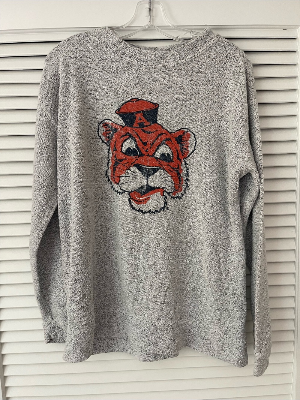 Auburn University MV Sport Gray Crewneck Sweater with Orange Tiger Motif